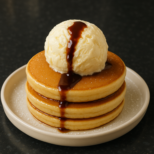 Pancakes with Ice Cream and Maple Syrup (V)